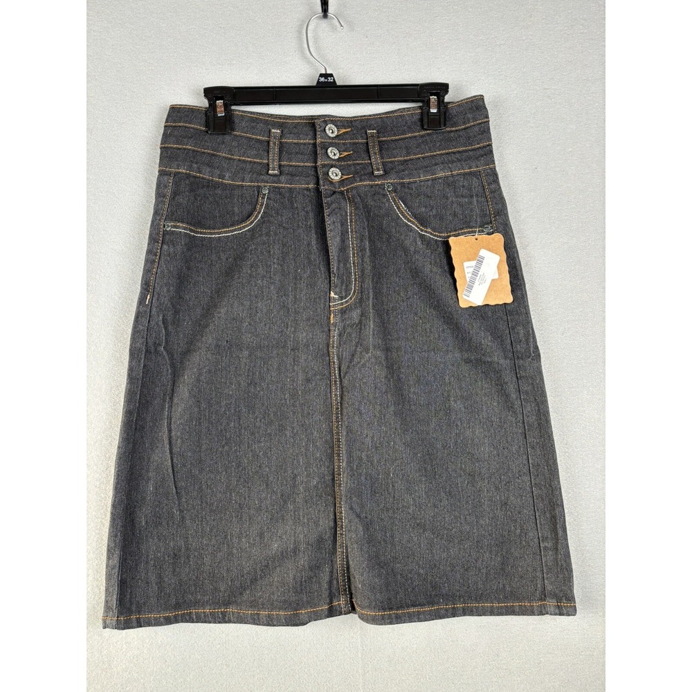 Be Girl Women's Skirt L Large Black Denim Back Slit Pencil Straight 2567